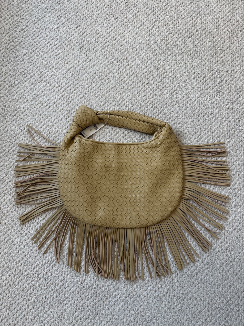 Anthropologie Woven Fringe Shoulder Bag in Tan